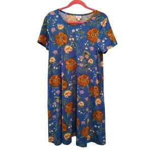 ready LulaRoe Dress Short Sleeve Blue w/ Orange Floral Pattern Medium